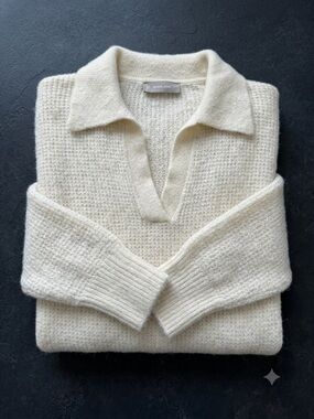 Everlane Alpaca-Blend Polo Sweater, Cream, Size